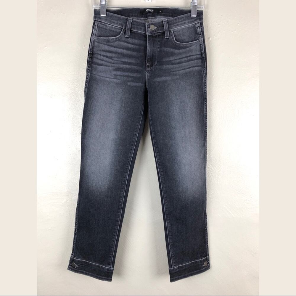 Hudson Black Gray Ramble Nico Button Cuff Zip Mid-Rise Crop Cigarette Denim Jean